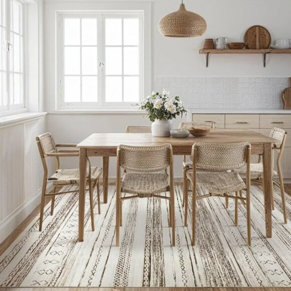 New 5x7 Cream Brown Boho Area Rug Washable Soft Carpet for Home & Room Decor